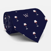 Waterverf Wijn Glas Wijnliefhebber Monogram Blauwe Stropdas (Opgerold)