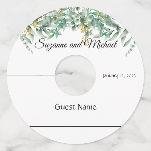 Waterverf wijn met eucalyptus wijnglaslabel (Voorkant)