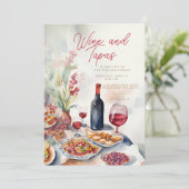 Waterverf Wijn & Tapas Uitnodiging (Staand voorkant)