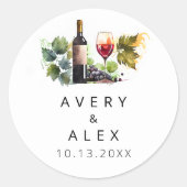 Waterverf wijn thema bruiloft ronde sticker (Voorkant)