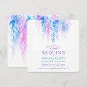 Waterverf wijnblauw paarse vierkante bruiloft uitn kaart (Voorkant / Achterkant)