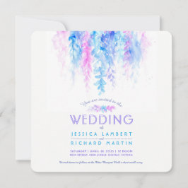 Waterverf wijnblauw paarse vierkante bruiloft uitn kaart