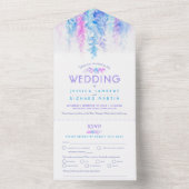 Waterverf wijnblauw roze paarse maaltijd RSVP All In One Uitnodiging (Binnen)