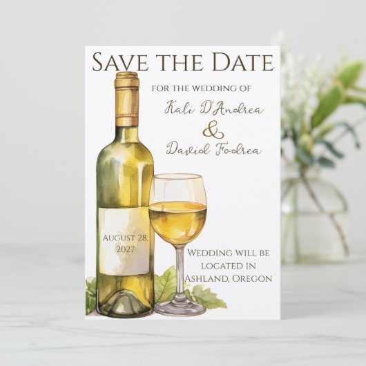 Waterverf wijnfles Bewaar de datum Save The Date (Staand voorkant)