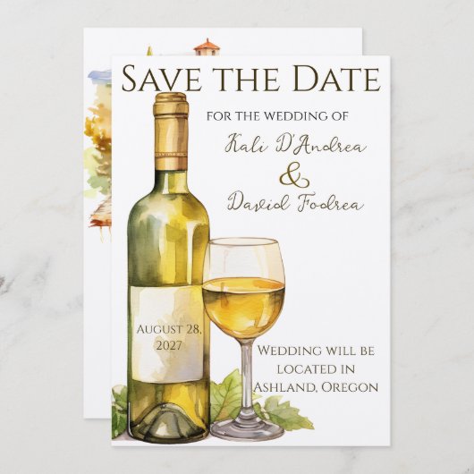 Waterverf wijnfles Bewaar de datum Save The Date (Voorkant / Achterkant)