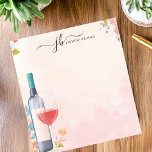 Waterverf Wijnfles Bloemen gepersonaliseerd Notitieblok<br><div class="desc">Dit gepersonaliseerde notitieblok is voorzien van een waterverf wijnfles en glas met zachte pastelbloemen, waardoor een stijlvol en elegant ontwerp ontstaat. Perfect voor wijnliefhebbers, entertainende enthousiastelingen en degenen die verfijnde briefpapier waarderen. Pas de tekst aan de bovenkant aan voor een uniek tintje, waardoor deze ideaal is voor journaling, notities maken...</div>