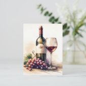 Waterverf Wijnfles en druiven Briefkaart (Staand voorkant)