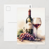 Waterverf Wijnfles en druiven Briefkaart (Voorkant / Achterkant)