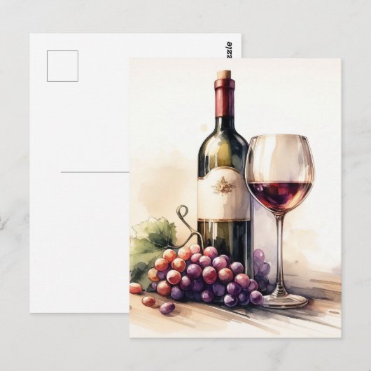 Waterverf Wijnfles en druiven Briefkaart (Voorkant / Achterkant)