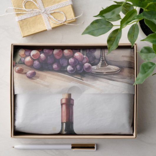 Waterverf Wijnfles en druiven Decoupage Tissuepapier (Geschenk)