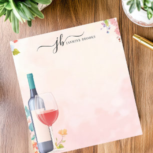 Waterverf Wijnfles Florale Gepersonaliseerd Notitieblok