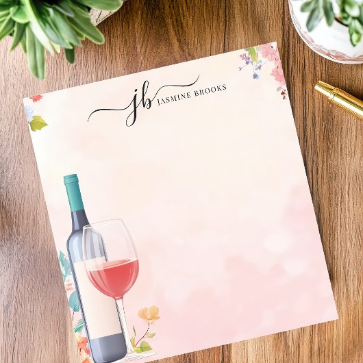 Waterverf Wijnfles Florale Gepersonaliseerd Notitieblok
