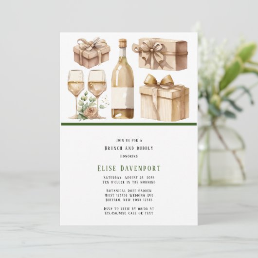 Waterverf Wijnflesje en glazen Brunch en breekbaar Kaart (Staand voorkant)