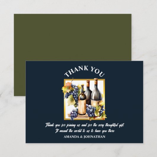 Waterverf wijnflessen druiven blauw goud groen bedankkaart (Voorkant / Achterkant)