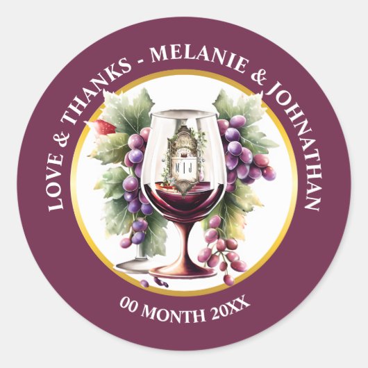 Waterverf wijnflessen druiven Bourgogne wijnmakeri Ronde Sticker (Voorkant)