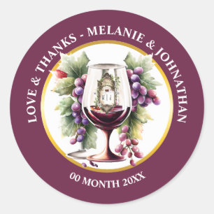 Waterverf wijnflessen druiven Bourgogne wijnmakeri Ronde Sticker