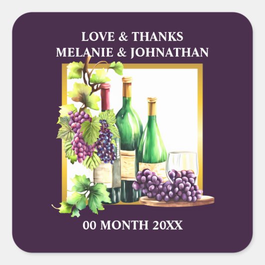 Waterverf wijnflessen druiven lapis wijnmakerij ch vierkante sticker (Voorkant)