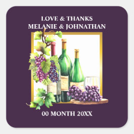 Waterverf wijnflessen druiven lapis wijnmakerij ch vierkante sticker