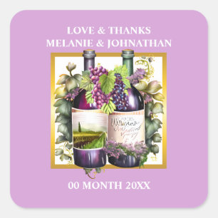 Waterverf wijnflessen druiven lavendel wijngaard vierkante sticker