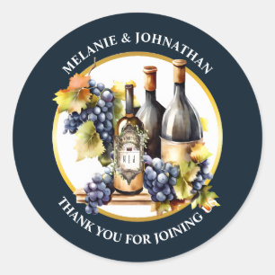 Waterverf wijnflessen druiven monogram land ronde sticker