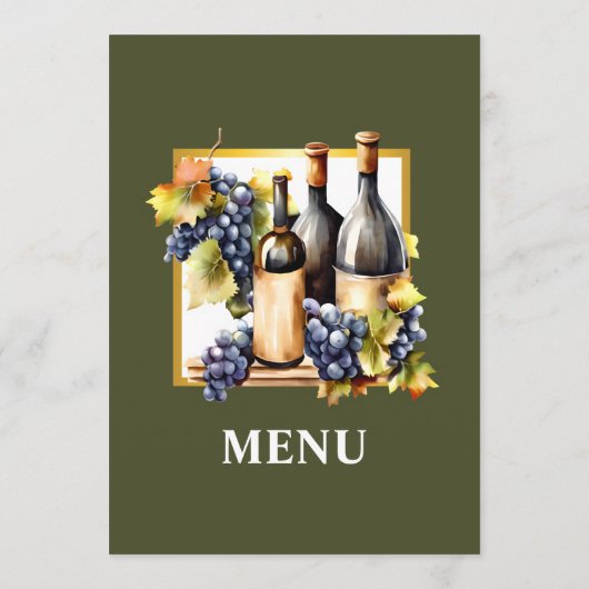 Waterverf wijnflessen land wijngaard menu (Achterkant)