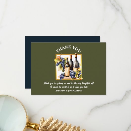 Waterverf wijnflessen wijn boerderij wijngaard bed bedankkaart (Voorkant / Achterkant in situ)