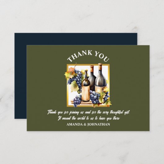 Waterverf wijnflessen wijn boerderij wijngaard bed bedankkaart (Voorkant / Achterkant)