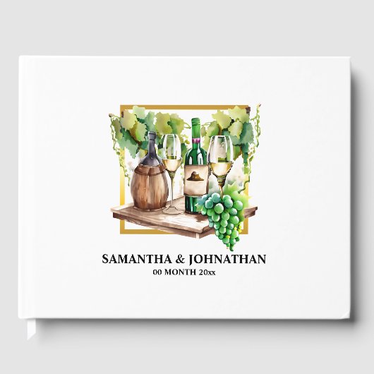 Waterverf wijnflessen wijngaard wijnmakerij groen gastenboek (Voorkant)