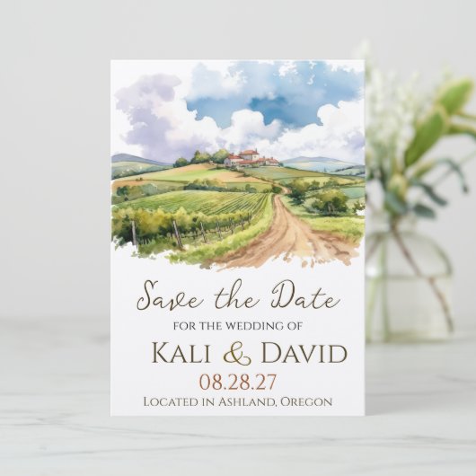 Waterverf wijngaard Bewaar de datum Save The Date (Staand voorkant)