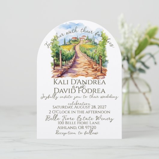 Waterverf wijngaard bruiloft uitnodiging (Staand voorkant)