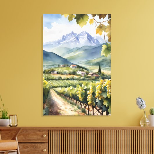 Waterverf Wijngaard Canvas Afdruk (Insitu (Woonkamer))