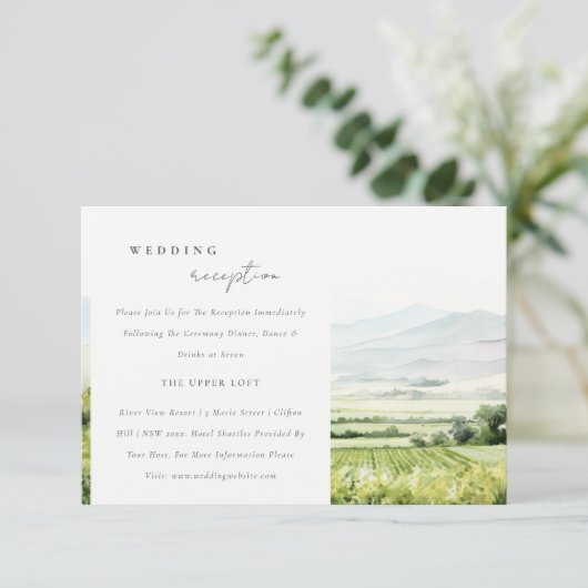 Waterverf Wijngaard Landschap Huwelijksreceptie Informatiekaartje (Staand voorkant)
