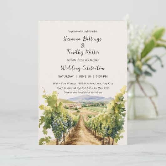 Waterverf Wijngaard met RSVP huwelijksuitnodiging Kaart (Staand voorkant)
