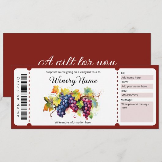 Waterverf Wijngaard Tour Cadeaubon Kaart (Voorkant / Achterkant)