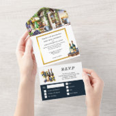 Waterverf wijngaard wijnflessen druiven chic all in one uitnodiging (Afscheurbaar)