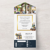 Waterverf wijngaard wijnflessen druiven chic all in one uitnodiging (Binnen)