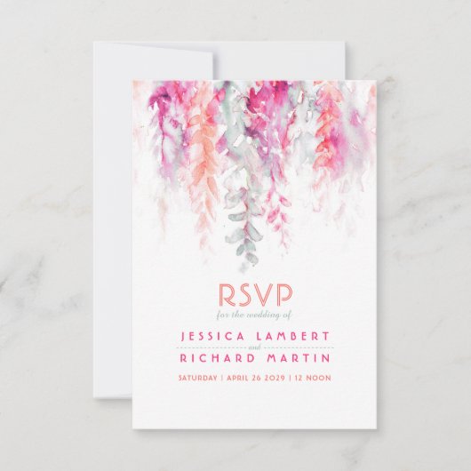 Waterverf wijngaarden koraal oranje roze groene br RSVP kaartje (Voorkant)