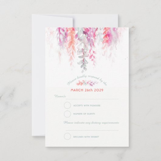 Waterverf wijngaarden koraal oranje roze groene br RSVP kaartje (Achterkant)