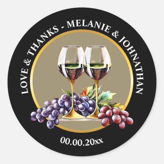 Waterverf wijnglazen druiven elegante wijnmakerij  ronde sticker (Voorkant)