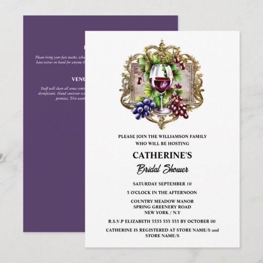 Waterverf  wijnglazen druiven land kaart (Voorkant / Achterkant)