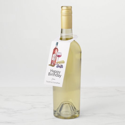 Waterverf Wijnloop Magavond Label Fles Hanger (Schuin)