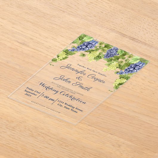 Waterverf wijnmakerij druivenstokken wijngaard bru acryl uitnodigingen (Laagn)