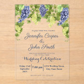 Waterverf wijnmakerij druivenstokken wijngaard bru acryl uitnodigingen (Voorkant)