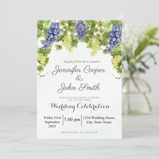 Waterverf wijnmakerij druivenstokken wijngaard bru kaart (Staand voorkant)