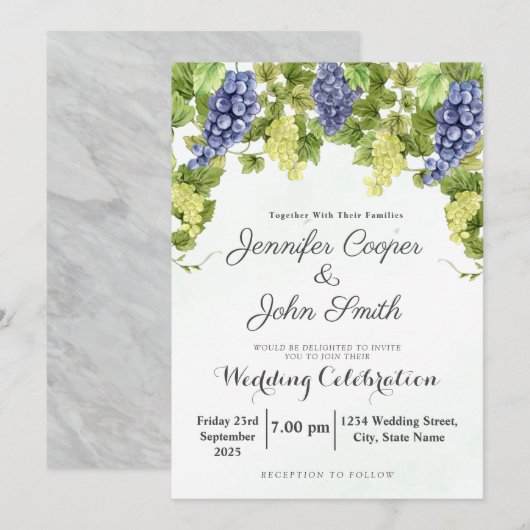 Waterverf wijnmakerij druivenstokken wijngaard bru kaart (Voorkant / Achterkant)