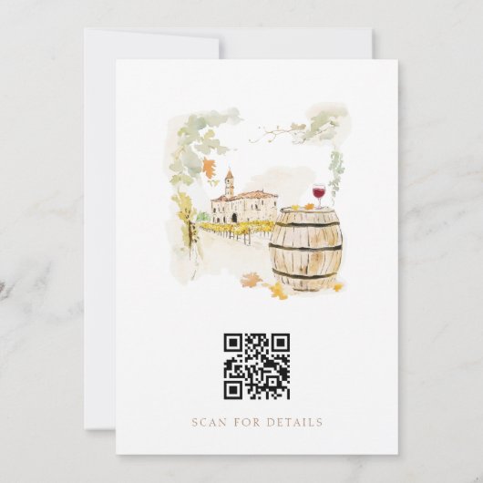 Waterverf wijnproeverij QR Code Trouwdouche Kaart (Achterkant)