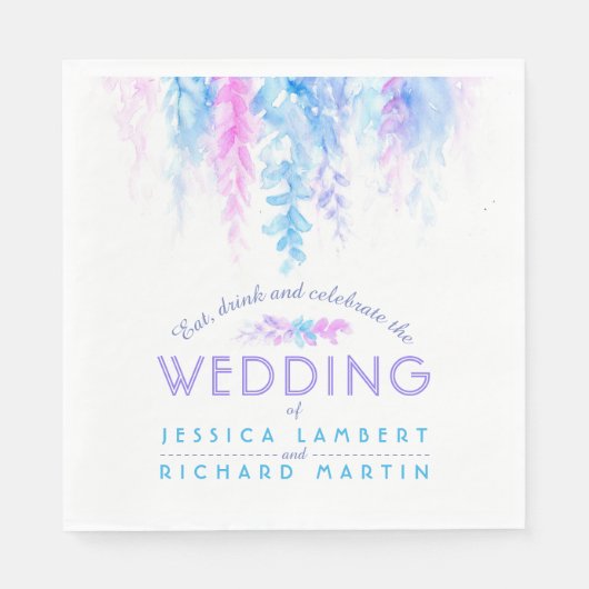 Waterverf wijnstok bloemenblauw paarse bruiloft se servetten (Voorkant)