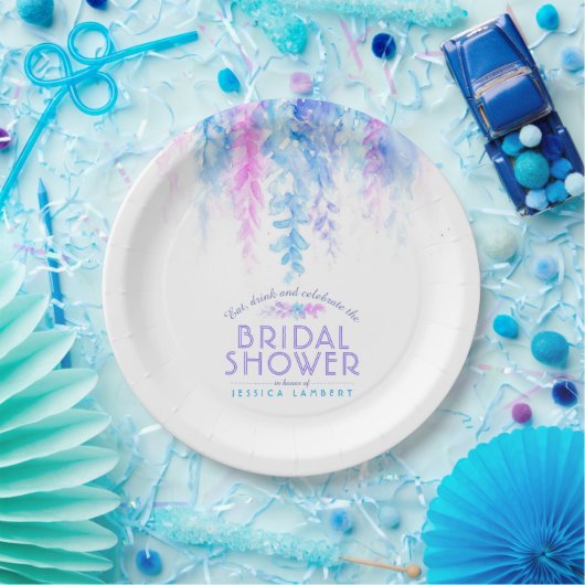 Waterverf wijnstok bloemenblauw paarse vrijgezelle papieren bordje (Feest)