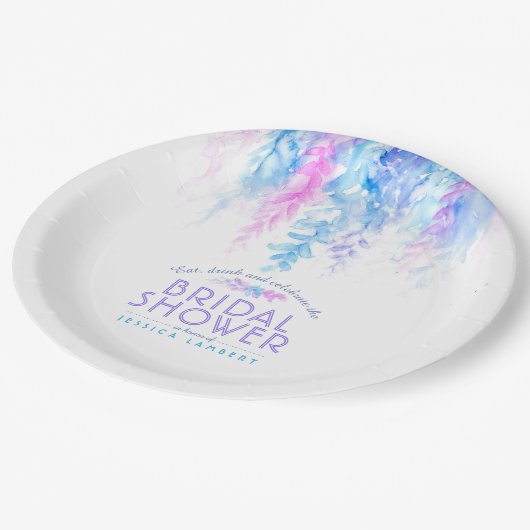 Waterverf wijnstok bloemenblauw paarse vrijgezelle papieren bordje (Gekanteld)