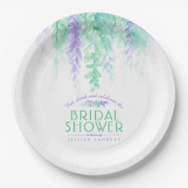 Waterverf wijnstok bloemengroen paarse vrijgezelle papieren bordje